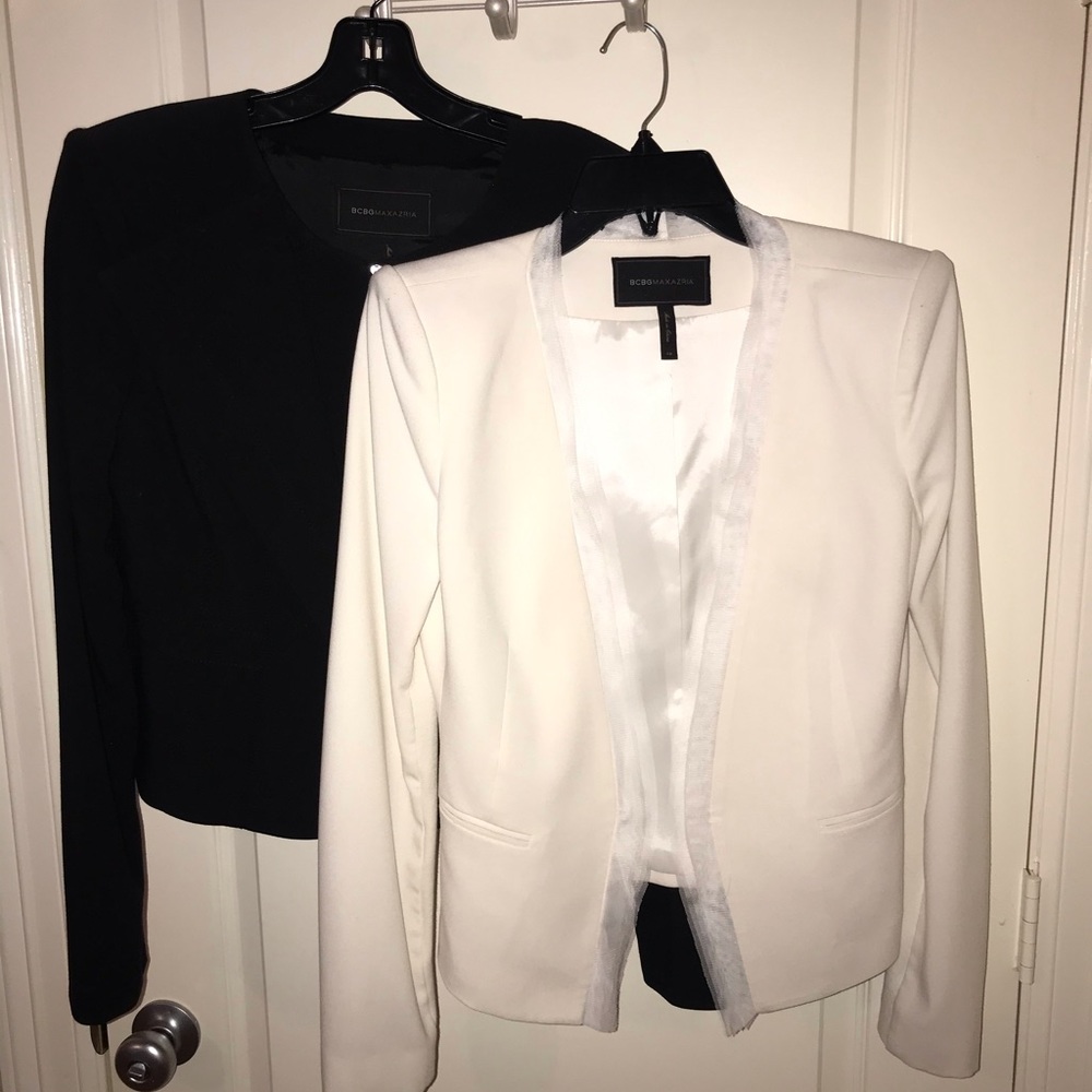 BCBG blazers. BLACK IS SMALL, WHITE IS SIZE XS!